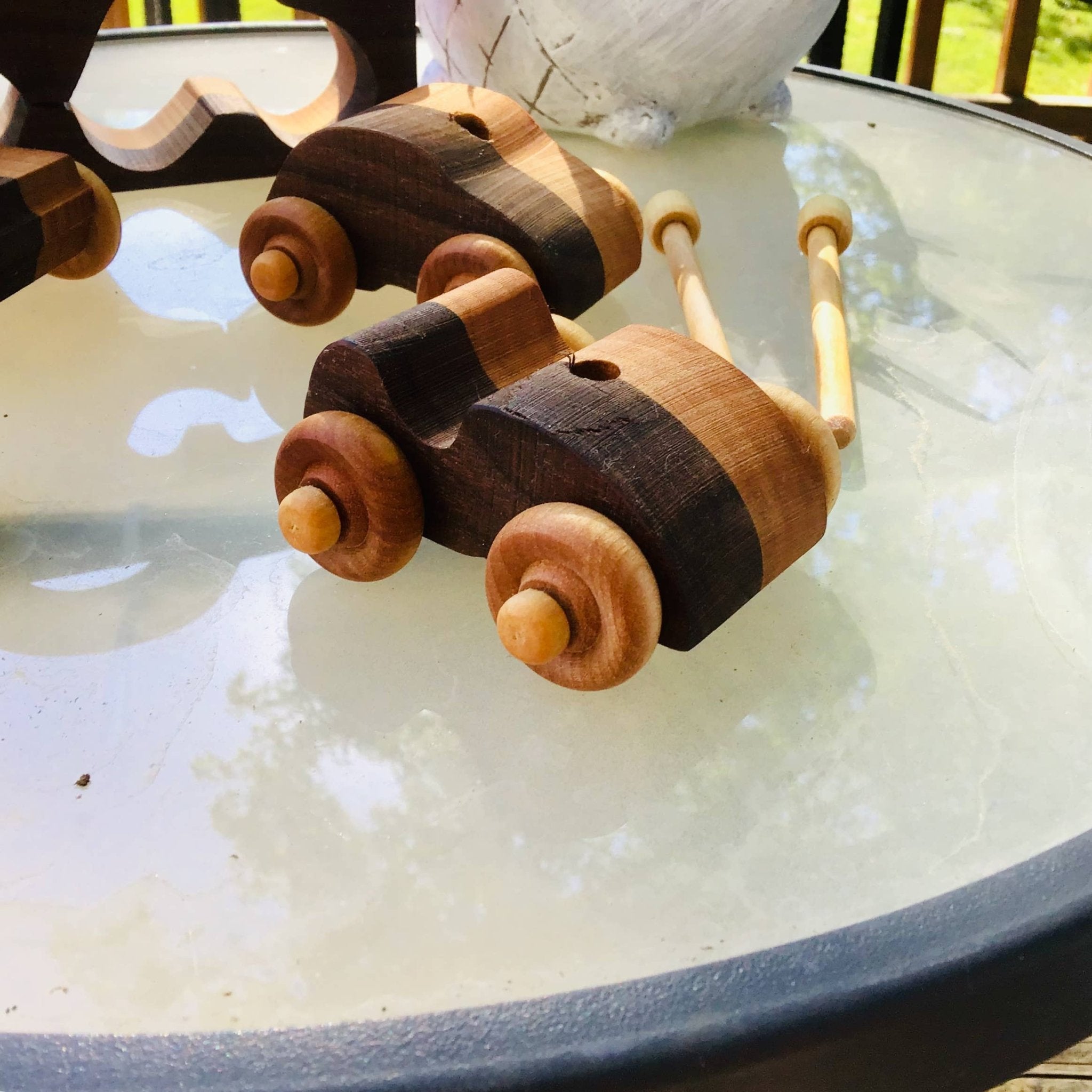 4 Pack Walnut & Light Wood Toy Cars for Kids Baldwin Toy Co.TAYLOR + MAX