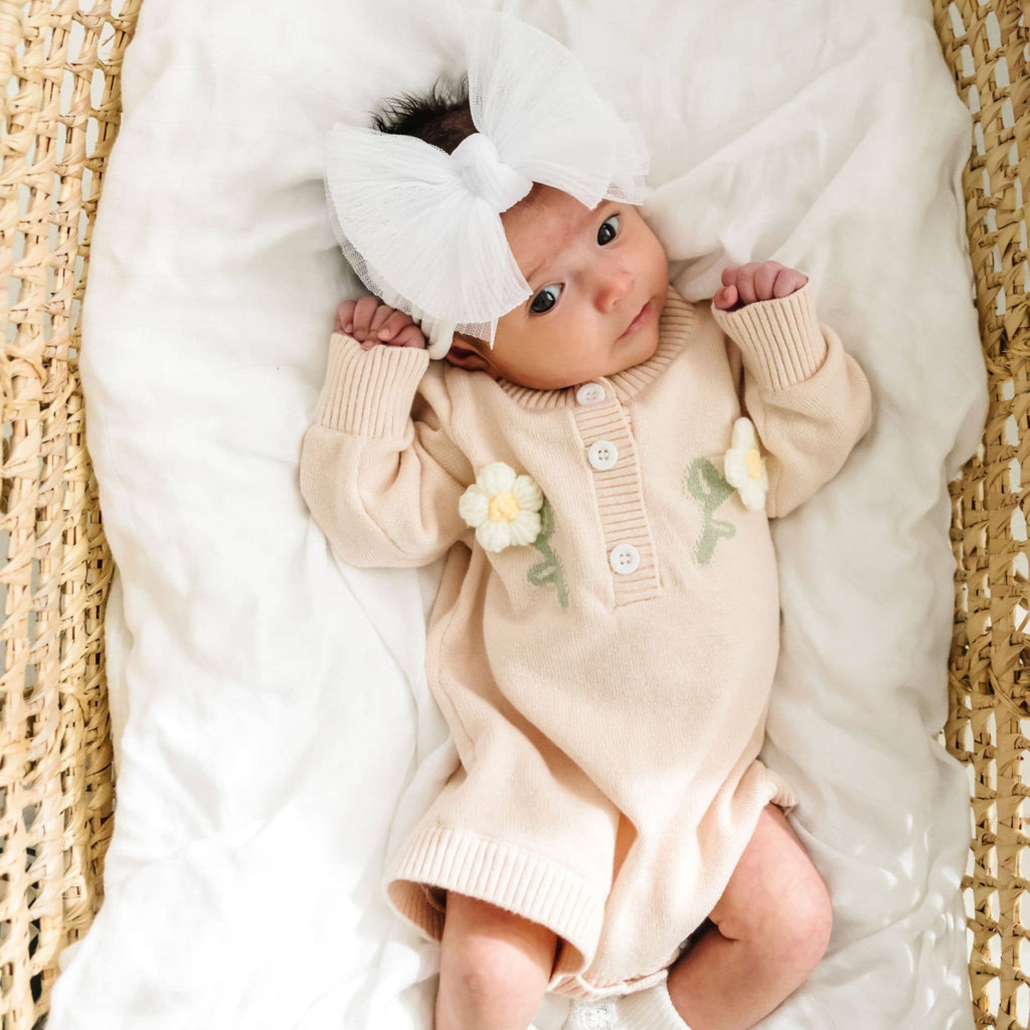 Baby Bling® Tulle FAB® soft nylon headband with tulle bow: Pleated White hair bowsBaby Bling BowsTAYLOR + MAX