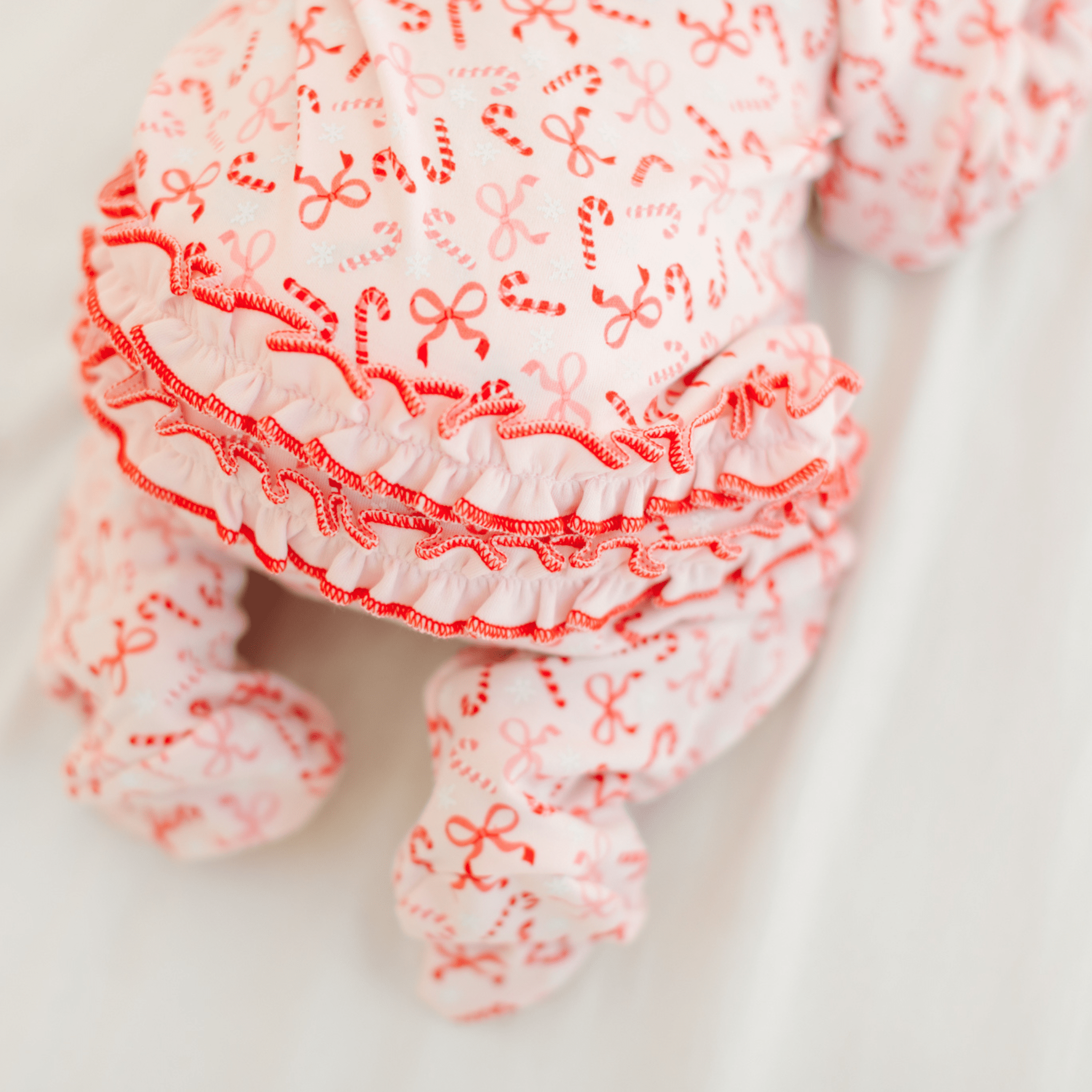 Candy Cane Lane Print Ruffle Zip Footie: 3 Months Magnolia BabyTAYLOR + MAX