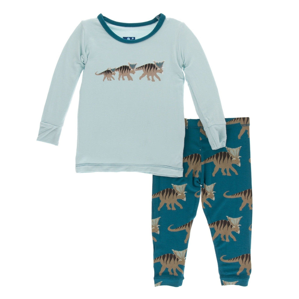 Kickee Pants Print Long Sleeve Pajama Set | Heritage Blue Kosmoceratops Family - TAYLOR + MAXKickee Pants