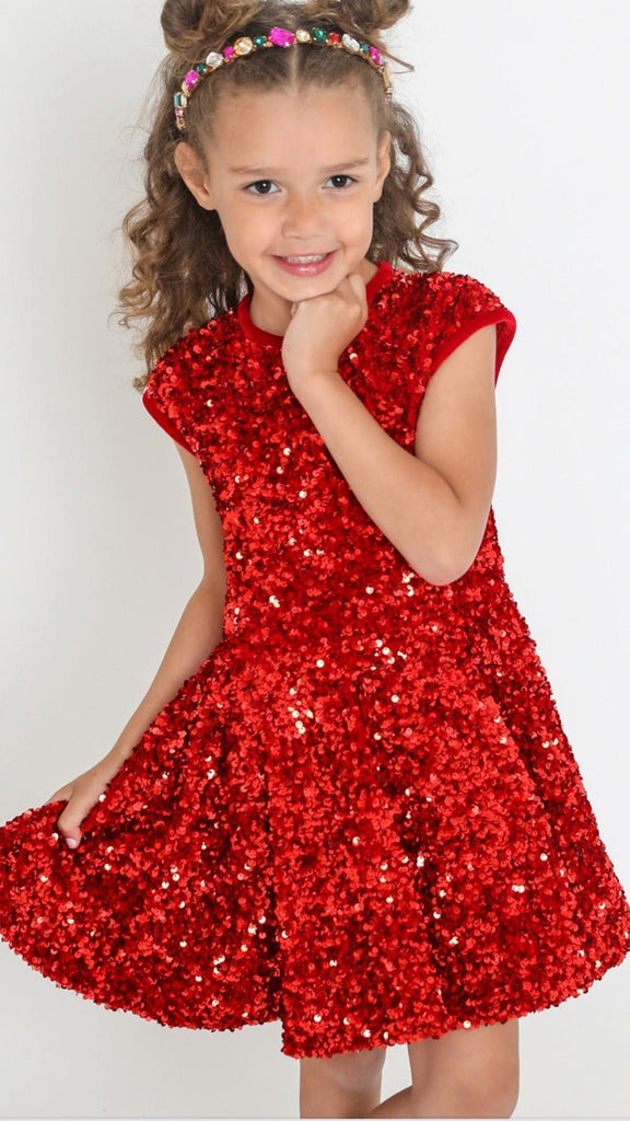 Velvet Sequin Flare Dress | Red - TAYLOR + MAXHalabaloo