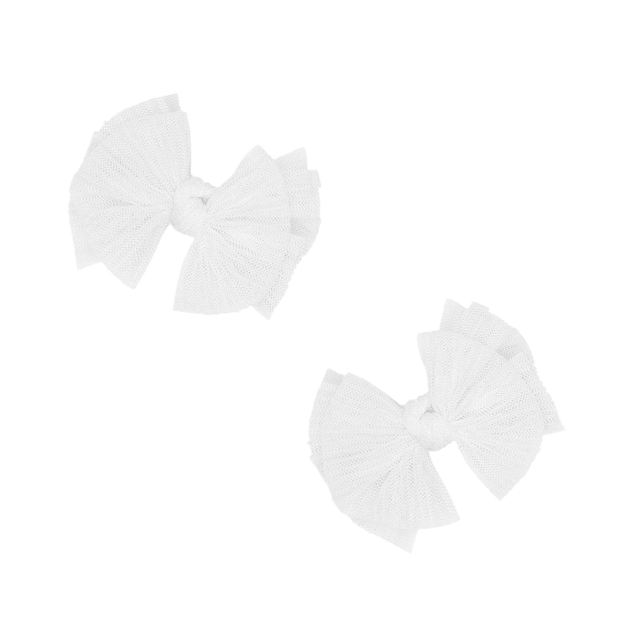 2 - Pack Tulle Baby FAB® hair bow clips: White - TAYLOR + MAXBaby Bling Bows