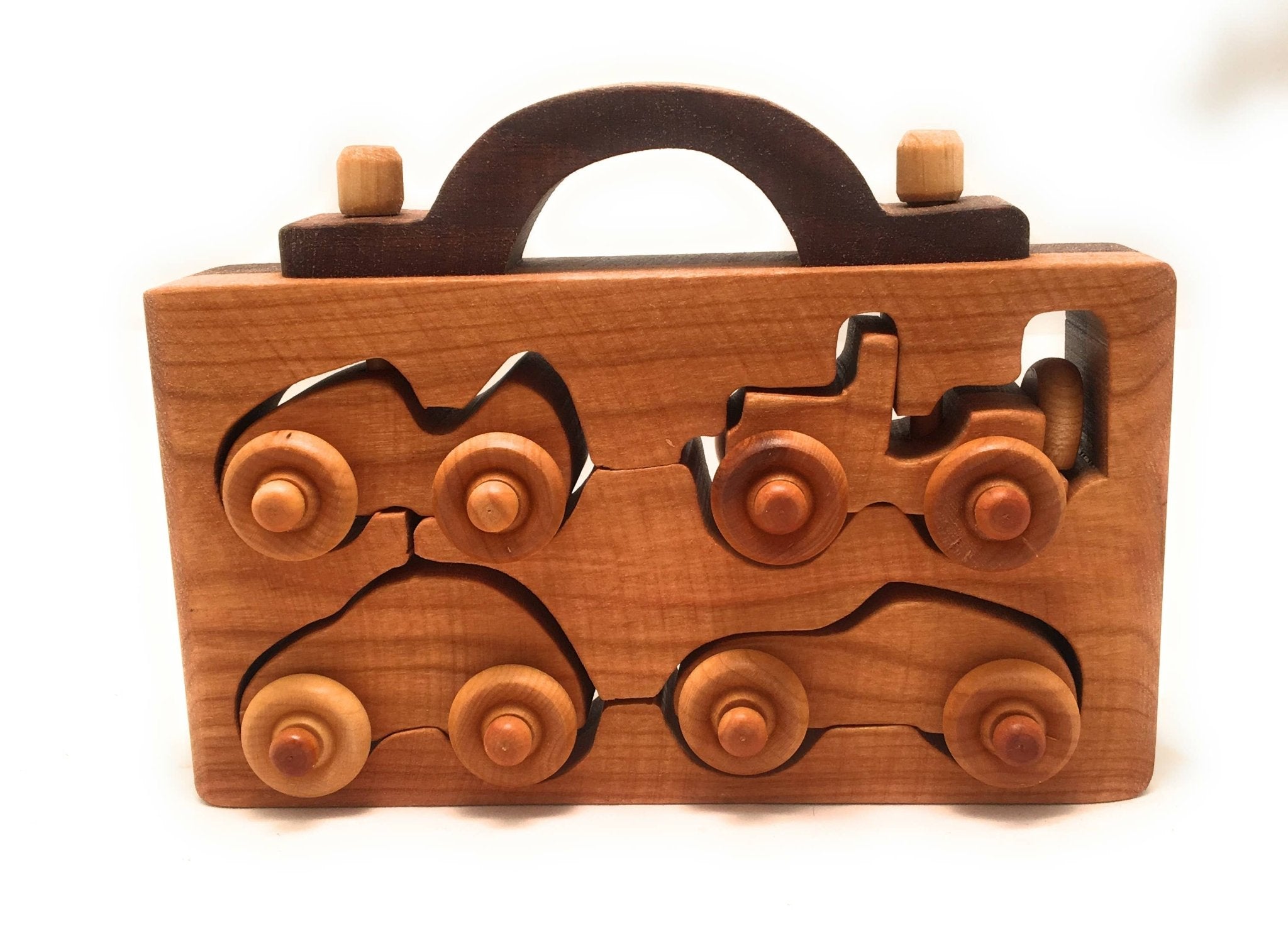 4 Pack Walnut & Light Wood Toy Cars for Kids Baldwin Toy Co.TAYLOR + MAX