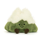 Amuseables Mountain - TAYLOR + MAX Jellycat - A smiling, green, snow capped, mountain shaped stuffed animal with brown feet