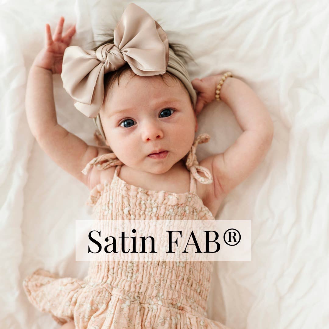 Baby Bling® Satin FAB® soft nylon headband with satin bow: Oatmeal - TAYLOR + MAXBaby Bling Bows