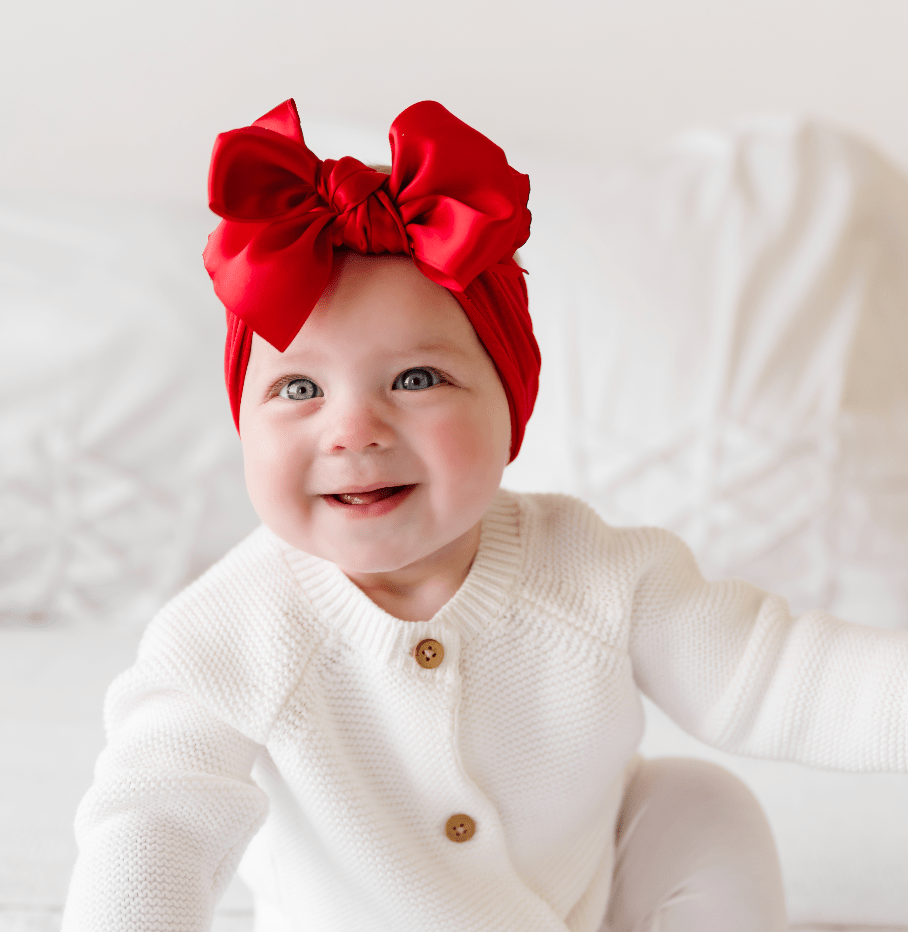 Baby Bling® Satin FAB® soft nylon headband with satin bow: Ruby red - TAYLOR + MAXBaby Bling Bows