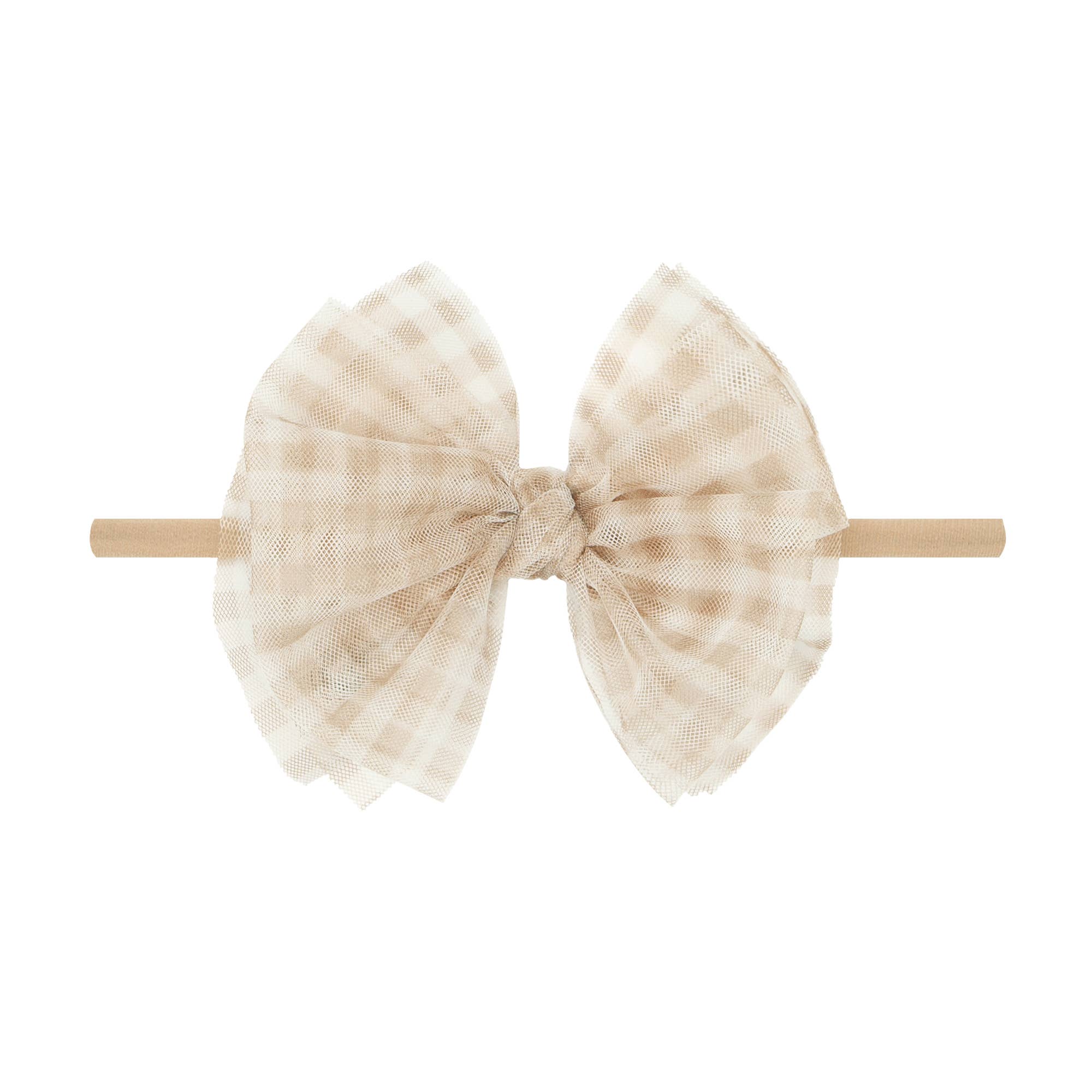 Baby Bling® Tulle FAB® Skinny nylon headband with tulle bow: Pleated Oatmeal - TAYLOR + MAXBaby Bling Bows