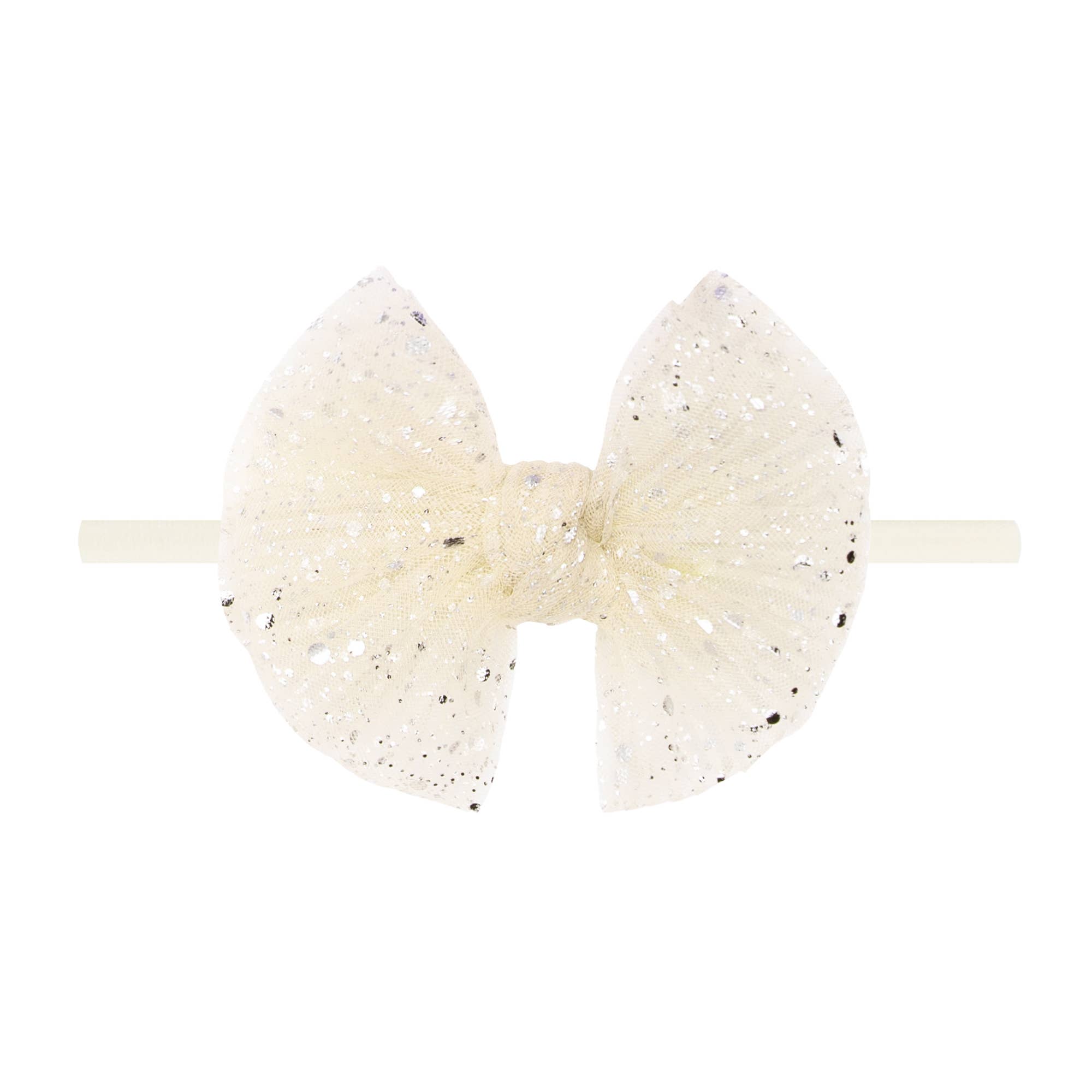 Baby Bling® Tulle FAB® Skinny nylon headband with tulle bow: Pleated Oatmeal - TAYLOR + MAXBaby Bling Bows