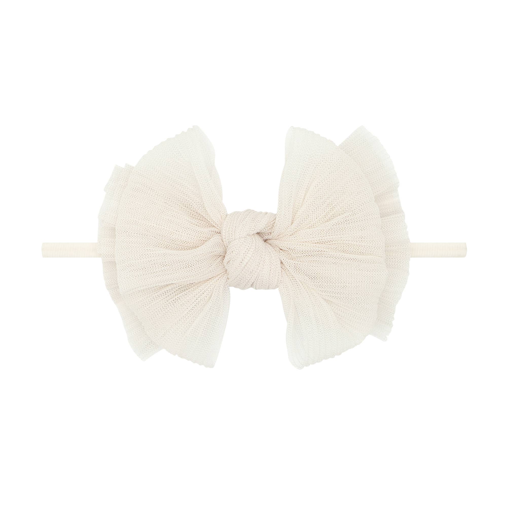 Baby Bling® Tulle FAB® Skinny nylon headband with tulle bow: Pleated Oatmeal - TAYLOR + MAXBaby Bling Bows