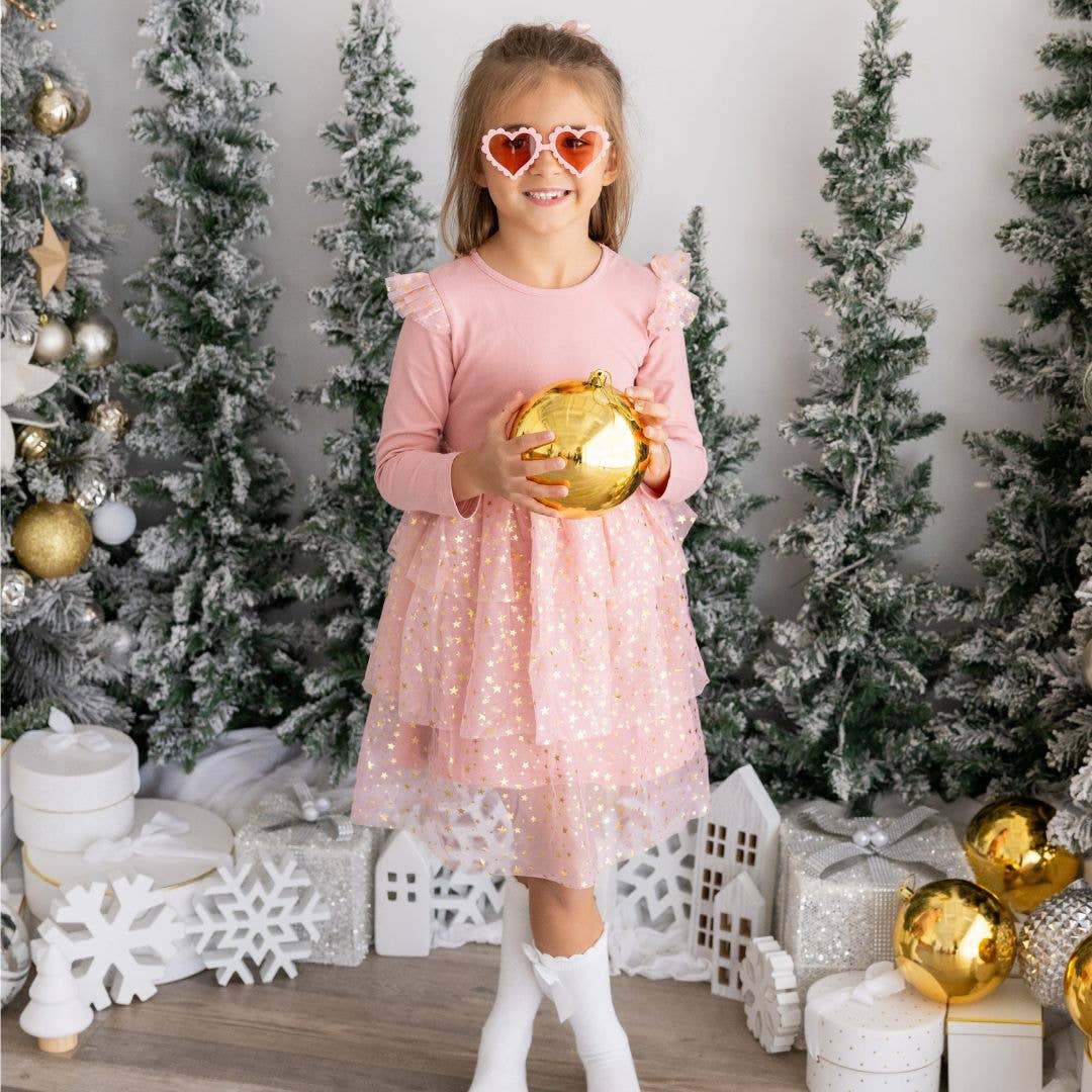 Blush Shimmer Christmas Long Sleeve Tutu Dress: 2T - TAYLOR + MAXSweet Wink