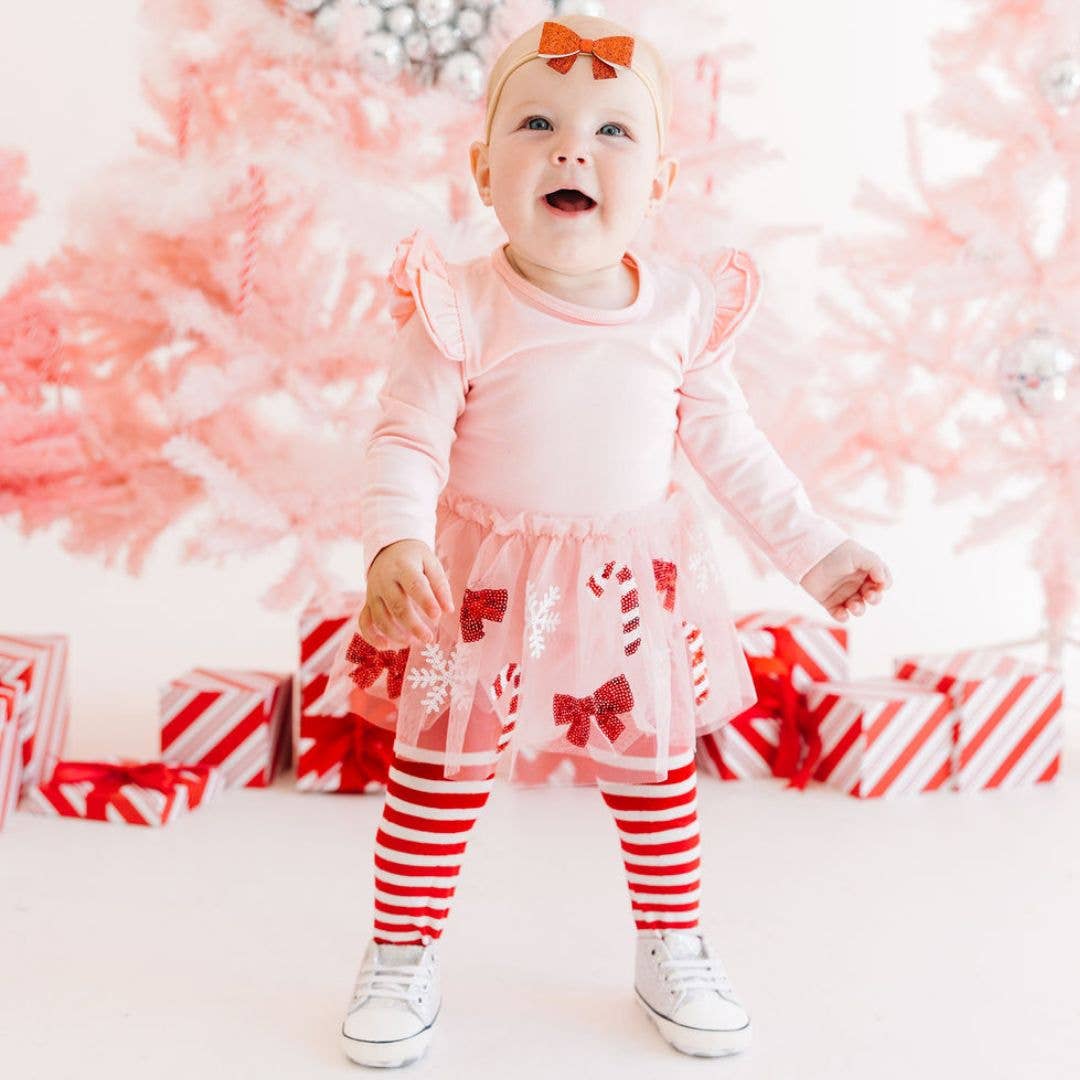 Candy Cane Cutie Christmas Long Sleeve Tutu Bodysuit: 06 - 12M - TAYLOR + MAXSweet Wink