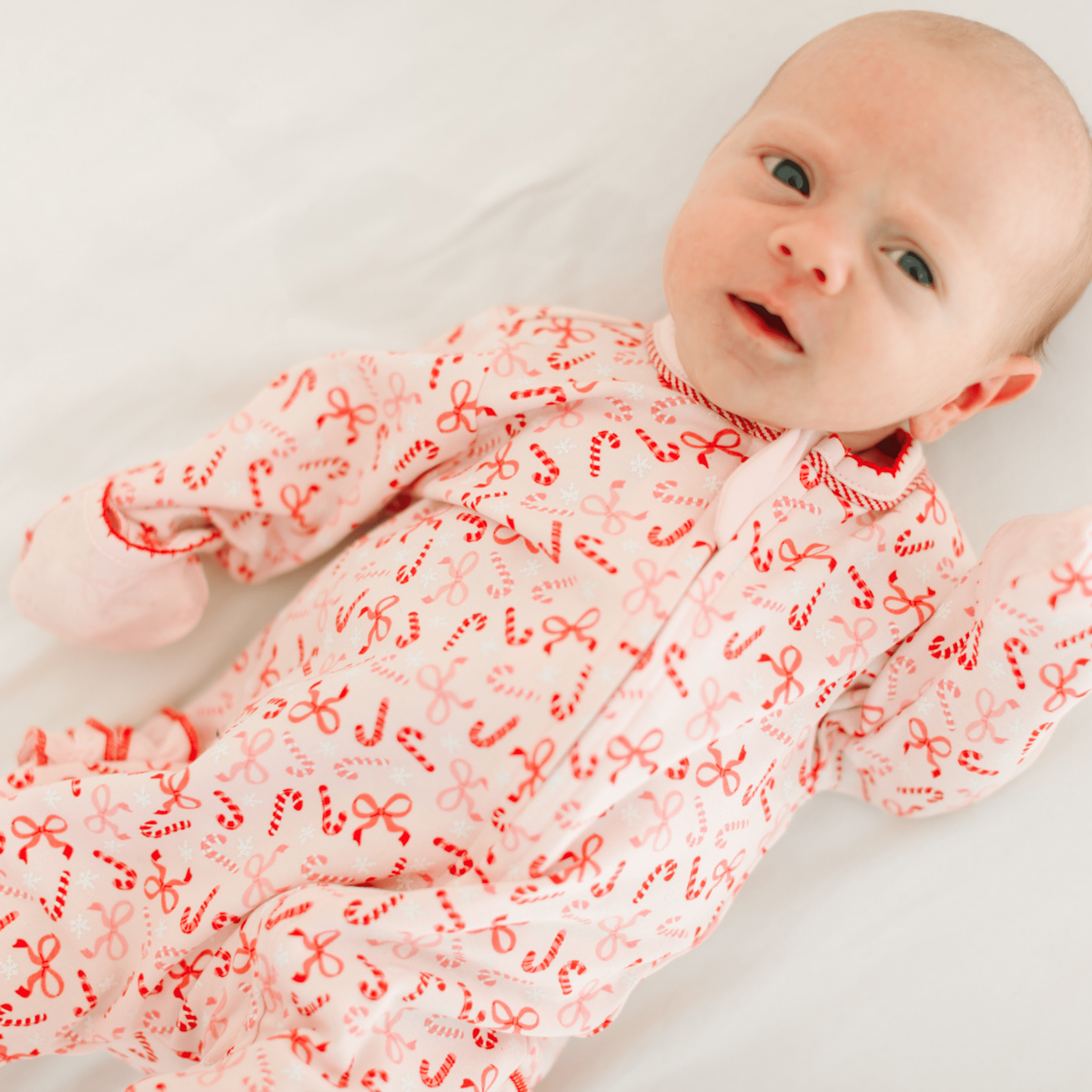 Candy Cane Lane Print Ruffle Zip Footie: 3 Months Magnolia BabyTAYLOR + MAX