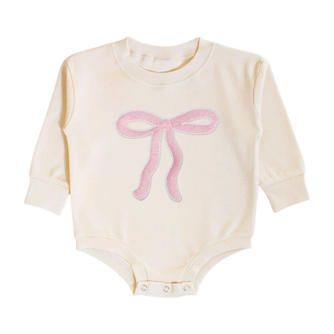 Coquette Bow Patch Long Sleeve Romper - Natural: 00 - 3M - TAYLOR + MAXSweet Wink