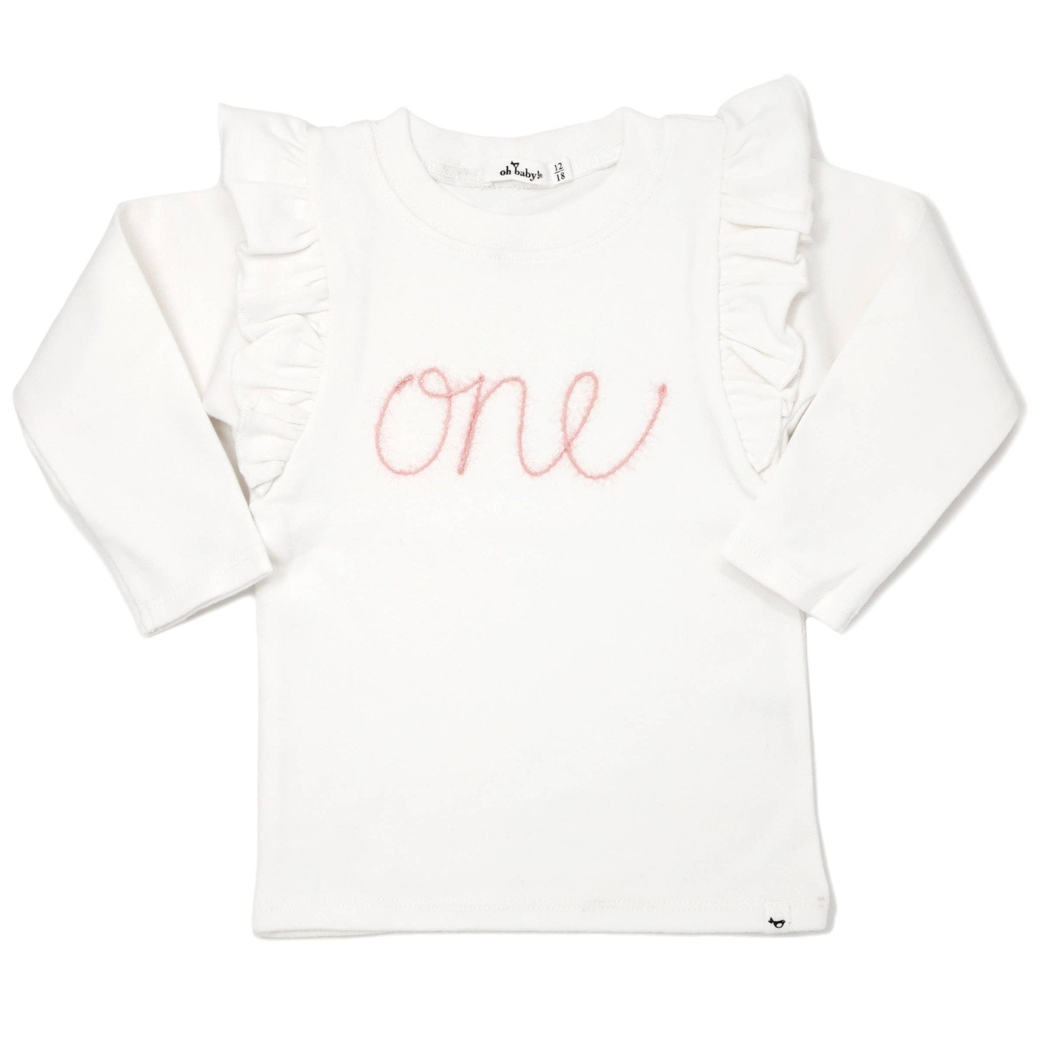 ONE" Sparkle Pink Embroidered Millie LS Tee - TAYLOR + MAXoh baby!