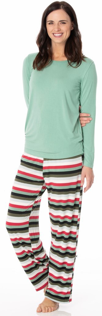 Women's Christmas Multi - Stripe Loosy Goosey Tee & Pant Set - TAYLOR + MAXKickee Pants