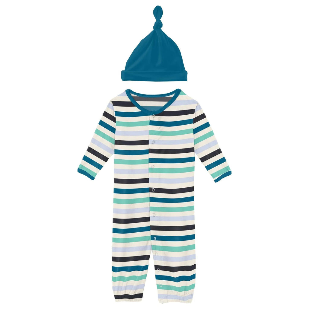 Print Layette Gown Converter & Single Knot Hat Set | Little Boy Blue Stripe - TAYLOR + MAXKickee Pants