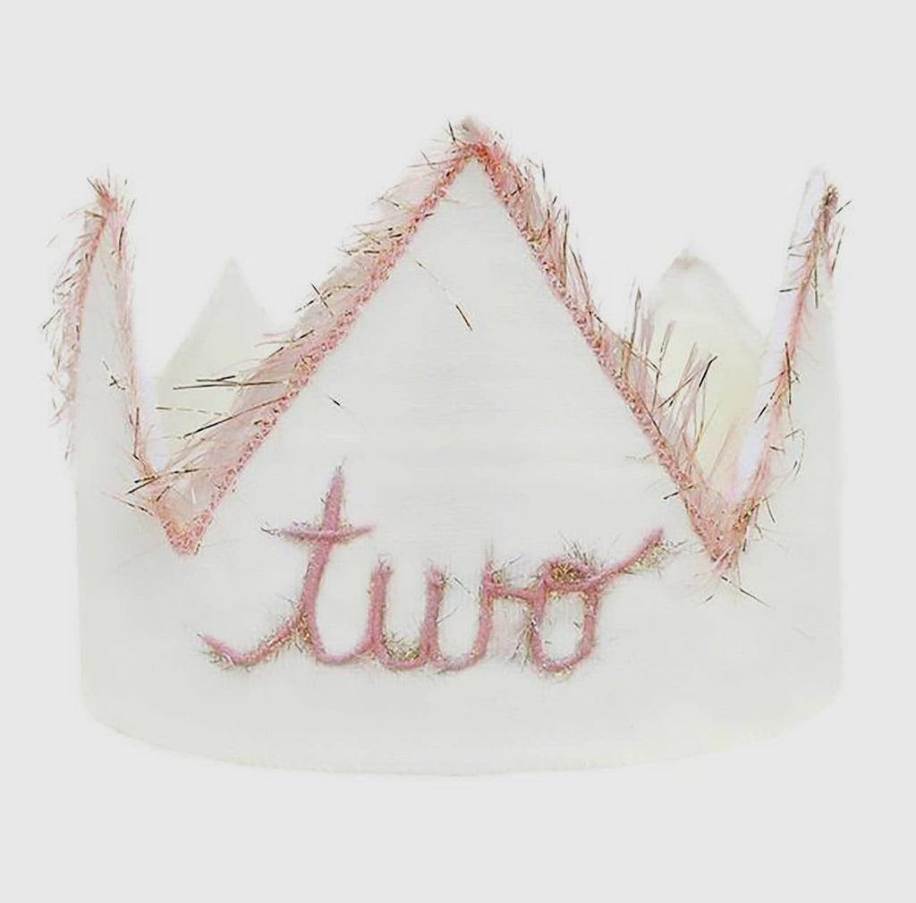 "Two" Pink/Gold Linen Crown - TAYLOR + MAXOh Baby